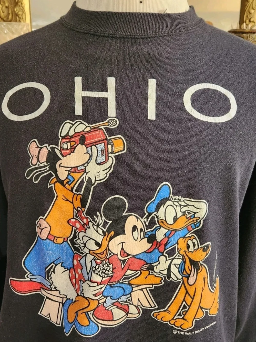 Vintage 80s Black Disney Sweatshirt Sz XL Ohio Mickey Goofy Donald Duck Graphic